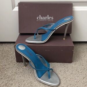 Charles David Blue and Silver Strappy Heels